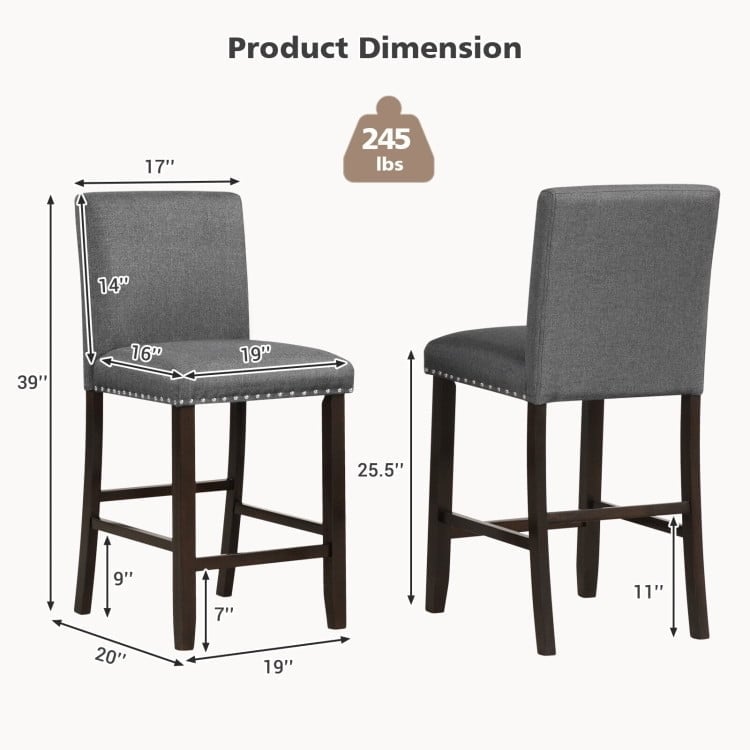 Hommoo Set of 2 Linen Fabric Bar Stools with Back for Kitchen Island, Bar Height Stools, Bar Stools for Kitchen Image 2