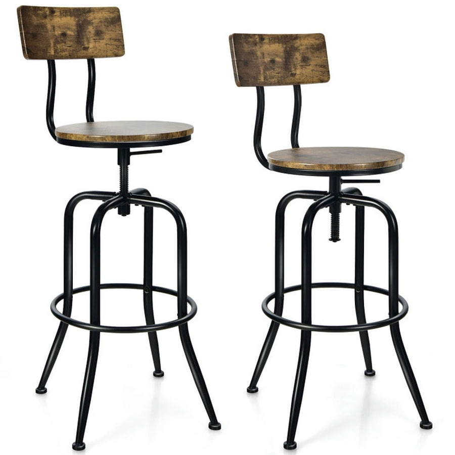 Hommoo Adjustable Swivel Counter-Height Stool with Arc-Shaped Backrest-Rustic Brown, Bar Height Stools, Bar Stools for Image 1