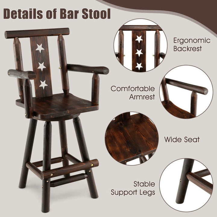 Hommoo 29 Inch Wooden Swivel Bar Stool with Footrest Backrest Armrest-Brown, Bar Height Stools, Bar Stools for Kitchen Image 4