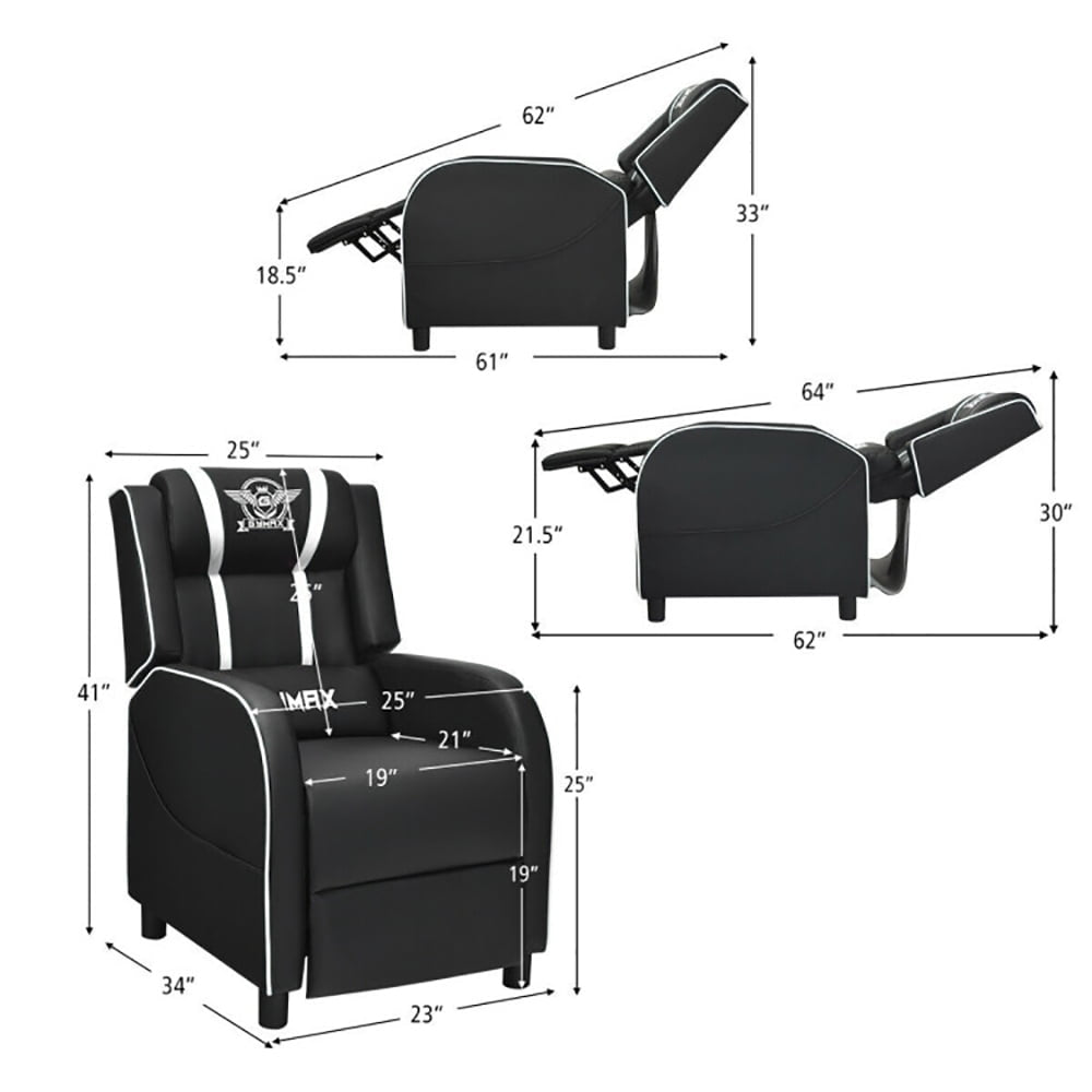 Hommoo Recliner Chair, Reclining Chair,Lounge Chair,Massage Racing Gaming Single Recliner Chair-White Image 3