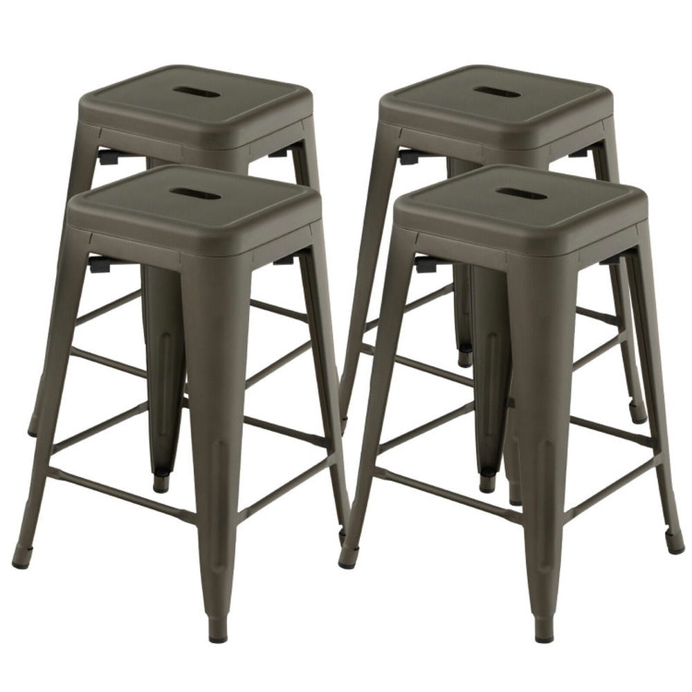 Hommoo 24 Inch Set of 4 Tolix Style Counter Height Barstool Stackable Chair-Gun, Bar Height Stools, Bar Stools for Image 1