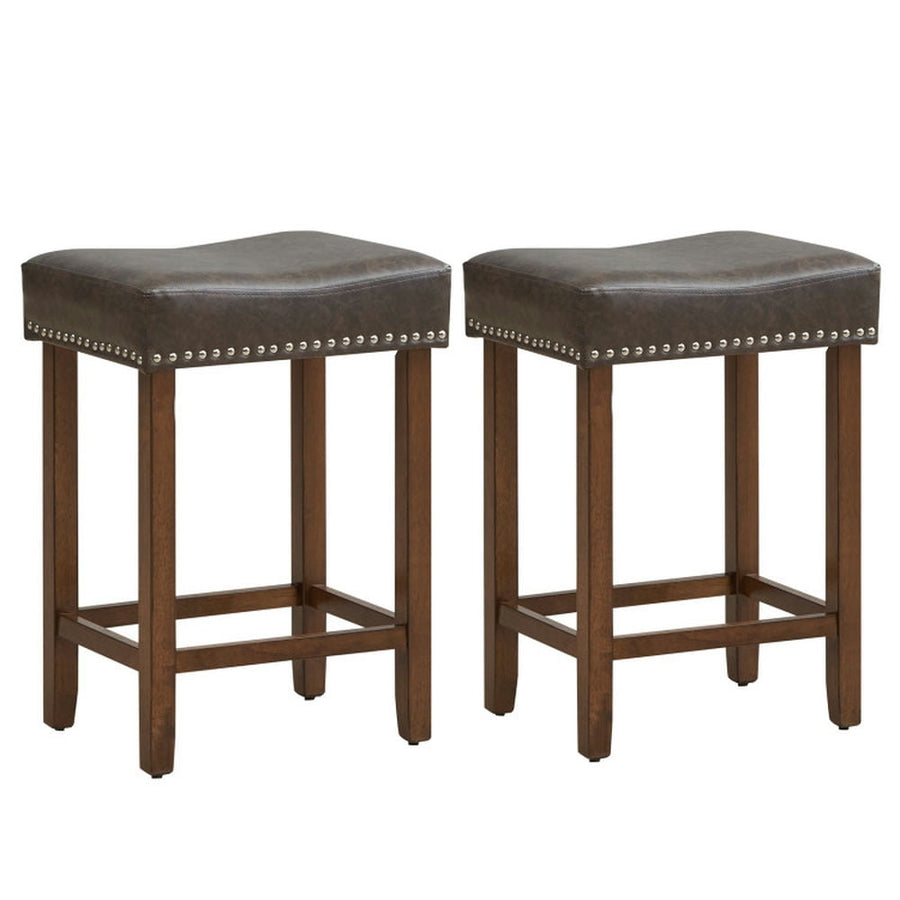 Hommoo 24 Inch Upholstered PU Leather Bar Stools Set of 2-Gray, Bar Height Stools, Bar Stools for Kitchen Island for Image 1