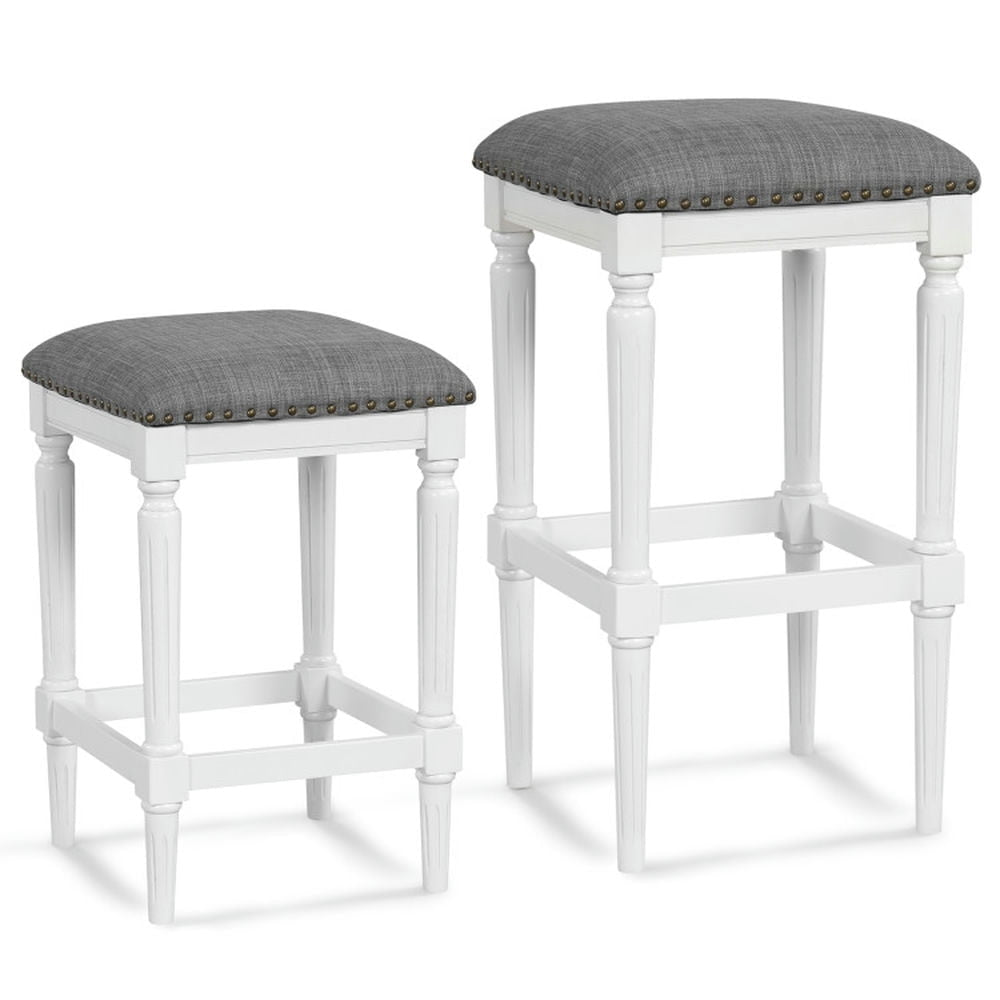 Hommoo 3 Heights Square Saddle Stool Set of 2 with Footrests and Padded Seats-Gray, Bar Height Stools, Bar Stools for Image 1