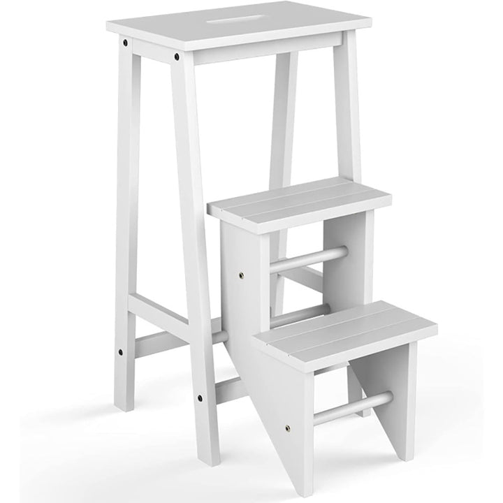 Hommoo Folding Stool, Step Ladder,3 Tier Step Stool 3 in 1 Folding Ladder Bench-White Image 1