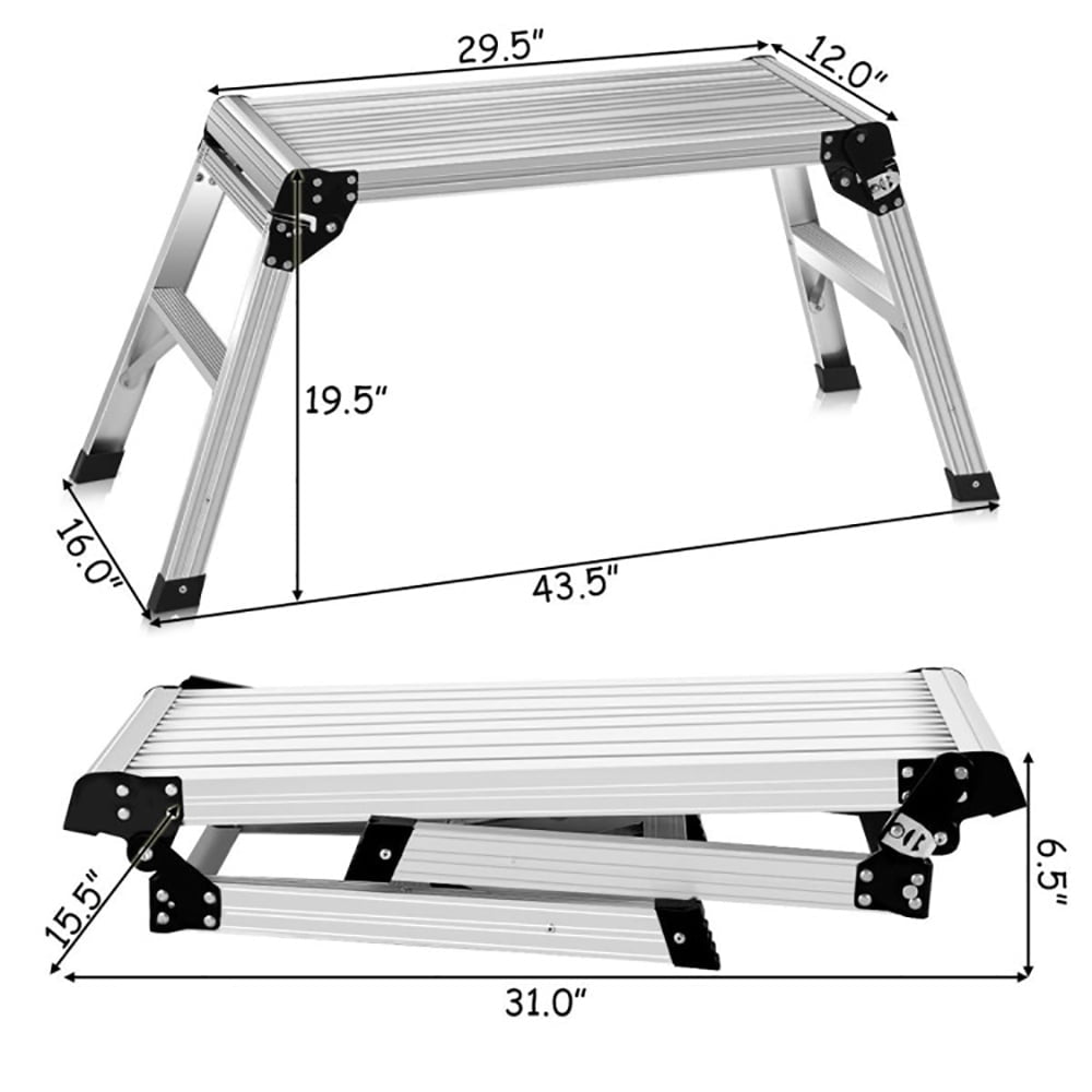 Hommoo Step Ladder, Folding Step Stool, Stepladders, Silver Image 2