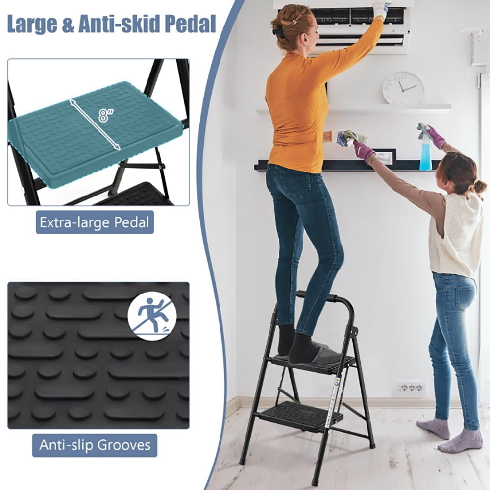 Hommoo Step Ladder, Folding Step Stool, Stepladders,2-Step/3-Step Ladder with Wide Anti-Slip Pedal-2-Step Image 3