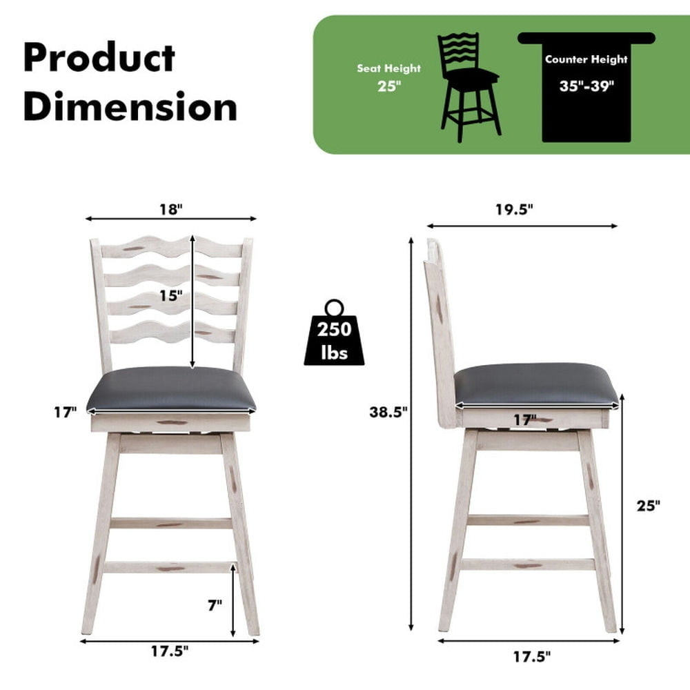 Hommoo 360 Swivel Bar Stools with Rubber Wood Frame and Ergonomic Backrest and Footrest-25 inches, Bar Stools for Image 2