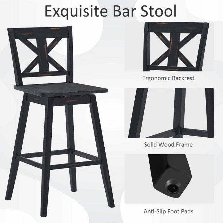 Hommoo Set of 2 360-Degree Swivel Bar Stools for Home Restaurant-Black, Bar Height Stools, Bar Stools for Kitchen Image 4