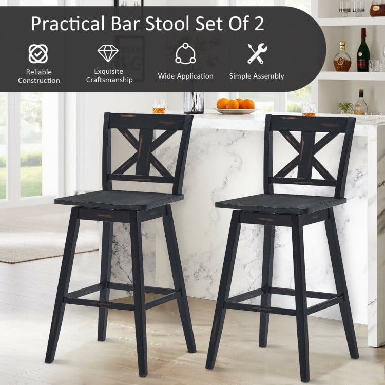 Hommoo Set of 2 360-Degree Swivel Bar Stools for Home Restaurant-Black, Bar Height Stools, Bar Stools for Kitchen Image 5