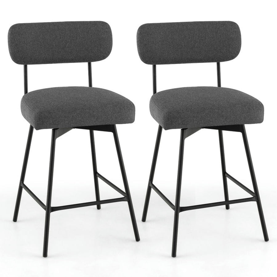 Hommoo 25 Inch 2-Piece Modern Upholstered Bar Stools with Back and Footrests-Gray, Bar Height Stools, Bar Stools for Image 1