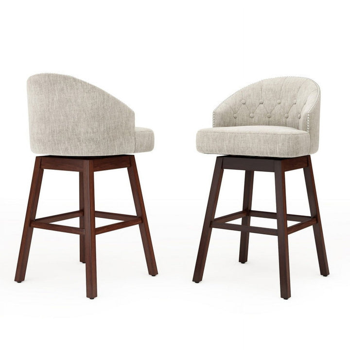 Hommoo Set of 2 Swivel Bar Stools with Rubber Wood Legs and Padded Back-Beige, Bar Height Stools, Bar Stools for Kitchen Image 6