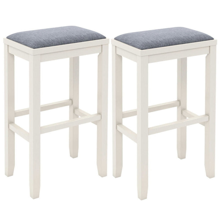 Hommoo 2 Pieces 31 Inch Upholstered Bar Stool Set with Solid Rubber Wood Frame and Footres-White, Bar Height Stools, Bar Image 1