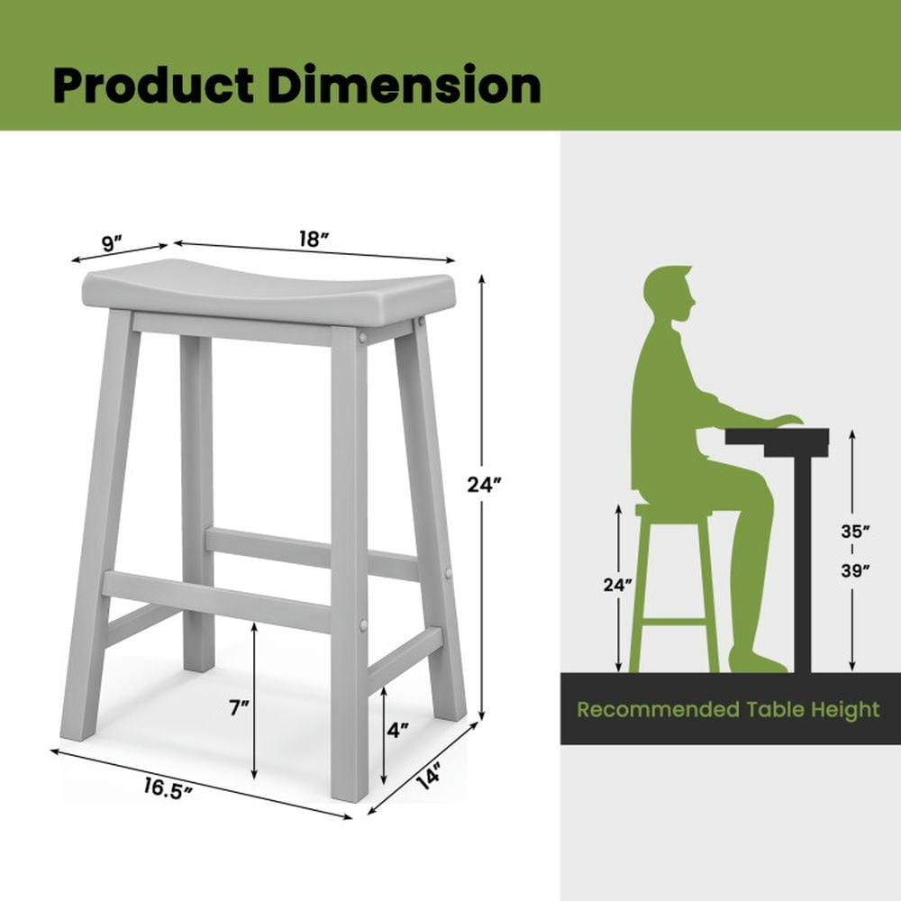 Hommoo Set of 2 24 Inch Counter Height Stools with Solid Wood Legs-Gray, Bar Height Stools, Bar Stools for Kitchen Image 2