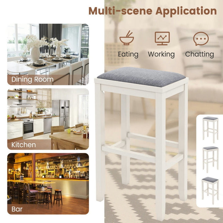 Hommoo 2 Pieces 31 Inch Upholstered Bar Stool Set with Solid Rubber Wood Frame and Footres-White, Bar Height Stools, Bar Image 2