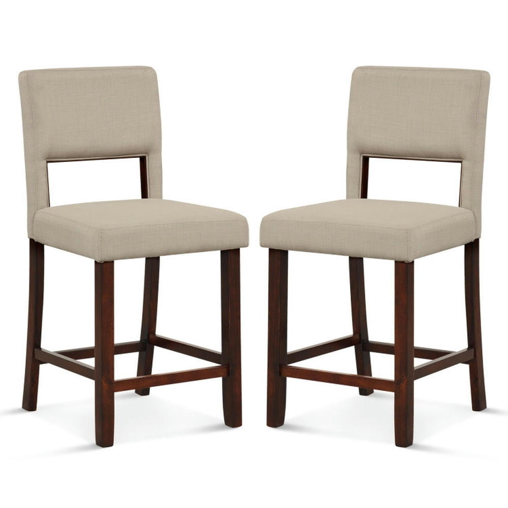 Hommoo 2 Piece Bar Chair Set with Hollowed Back and Rubber Wood Legs-Beige, Bar Height Stools, Bar Stools for Kitchen Image 1