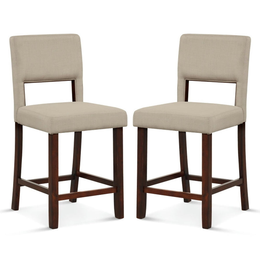 Hommoo 2 Piece Bar Chair Set with Hollowed Back and Rubber Wood Legs-Beige, Bar Height Stools, Bar Stools for Kitchen Image 1