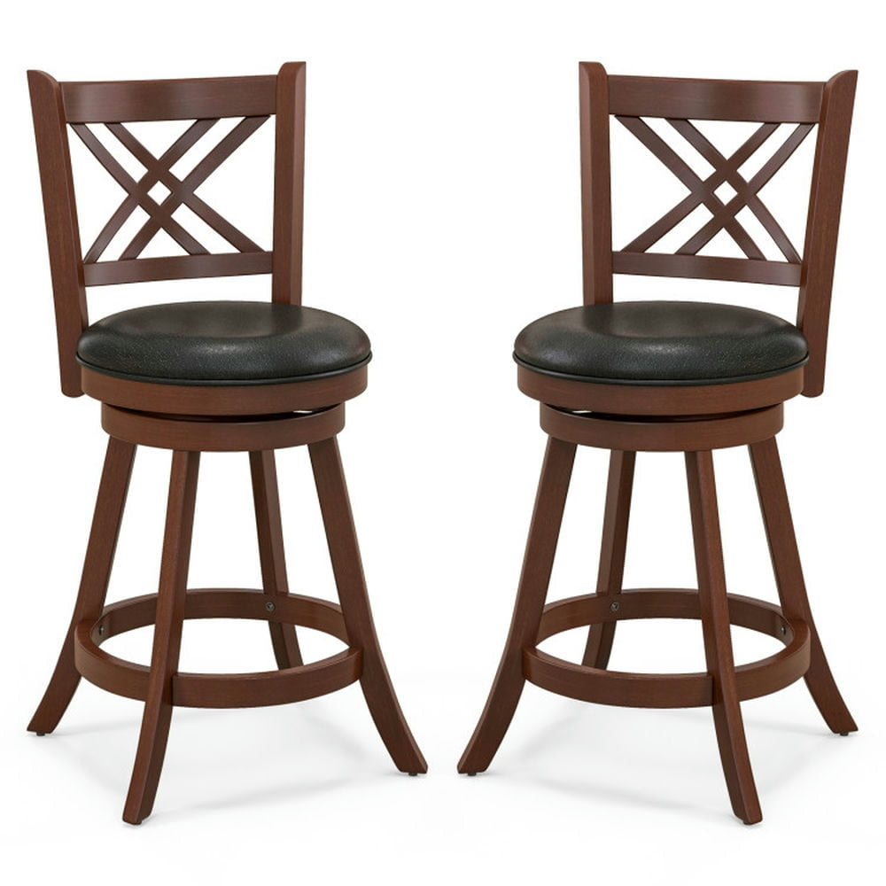 Hommoo 360 Swivel Upholstered Barstools Set of 2 with Back and Footrest-24 inches, Bar Height Stools, Bar Stools for Image 1