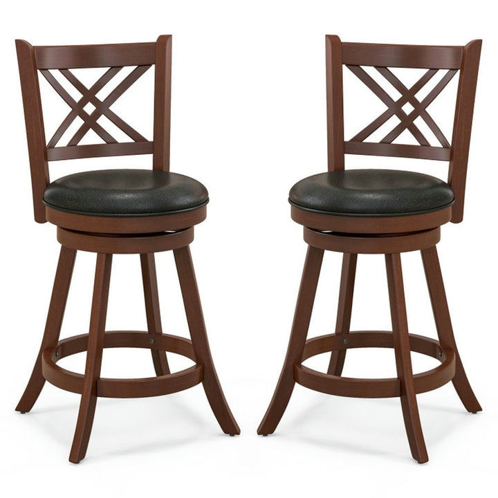 Hommoo 360 Swivel Upholstered Barstools Set of 2 with Back and Footrest-24 inches, Bar Height Stools, Bar Stools for Image 1