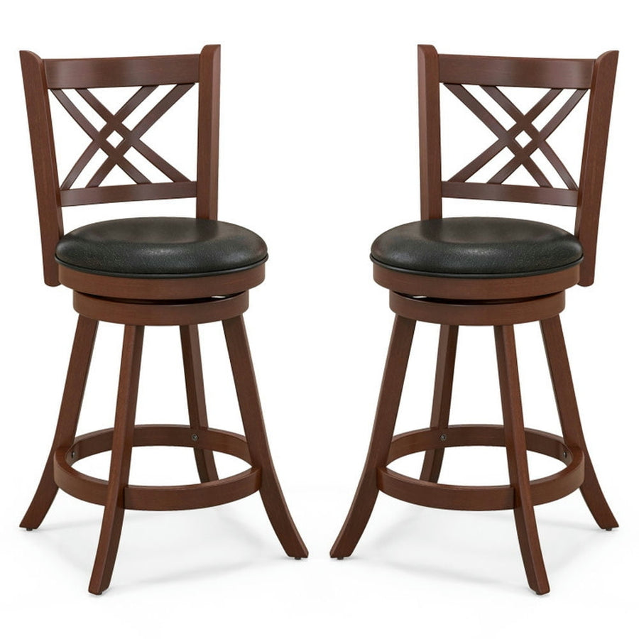 Hommoo 360 Swivel Upholstered Barstools Set of 2 with Back and Footrest-24 inches, Bar Height Stools, Bar Stools for Image 1