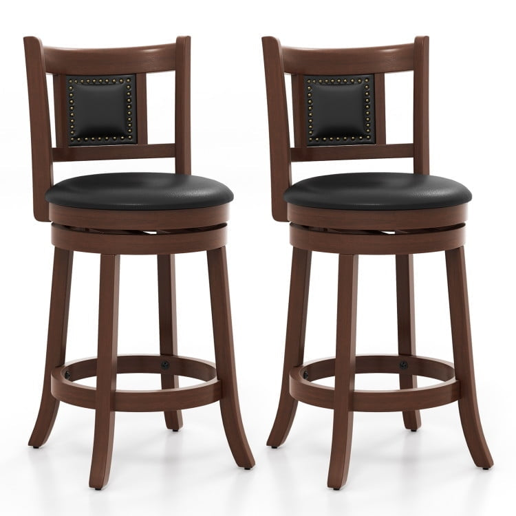 Hommoo 25.5 Inch/30.5 Inch Upholstered Bar Stools Set of 2 with Curved Backrest and Footrest-25.5 inches Image 1