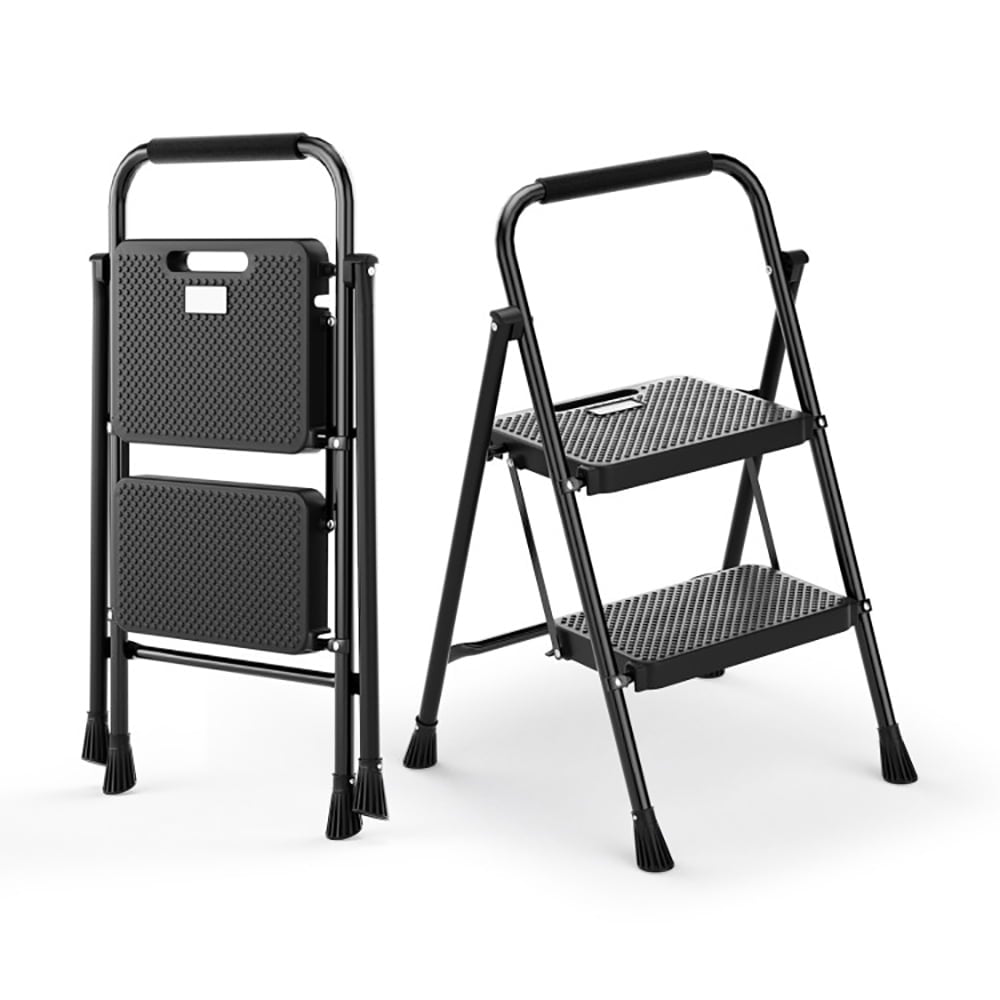 Hommoo Step Ladder, Folding Step Stool, Stepladders,Portable Folding 2 Step Ladder with Wide Anti-Slip Pedal-Black Image 1