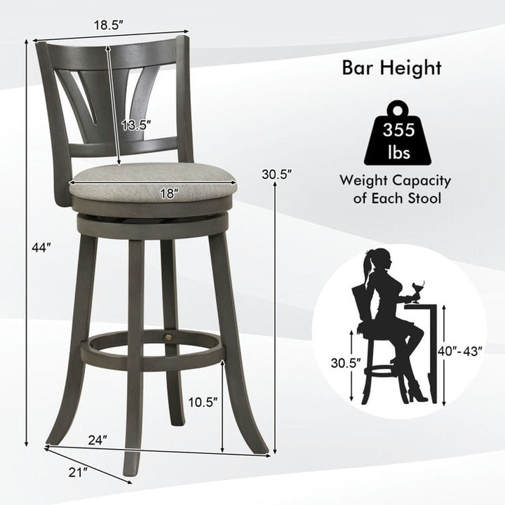 Hommoo 30.5 Inch Swivel Bar Stool with Backrest Soft Cushioned Seat and Footrest Gray-30.5 inches Image 3