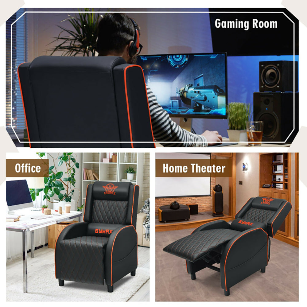 Hommoo Recliner Chair, Massage Gaming Recliner Chair with Headrest and Adjustable Backrest for Home Theater-Orange Image 2