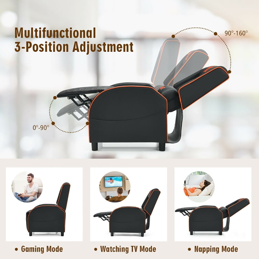 Hommoo Recliner Chair, Massage Gaming Recliner Chair with Headrest and Adjustable Backrest for Home Theater-Orange Image 3