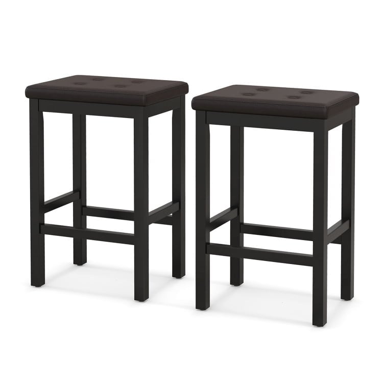 Hommoo 24 Inch Bar Stools with Padded Seat Footrest and Rubber Wood Frame-Brown, Bar Height Stools, Bar Stools for Image 1