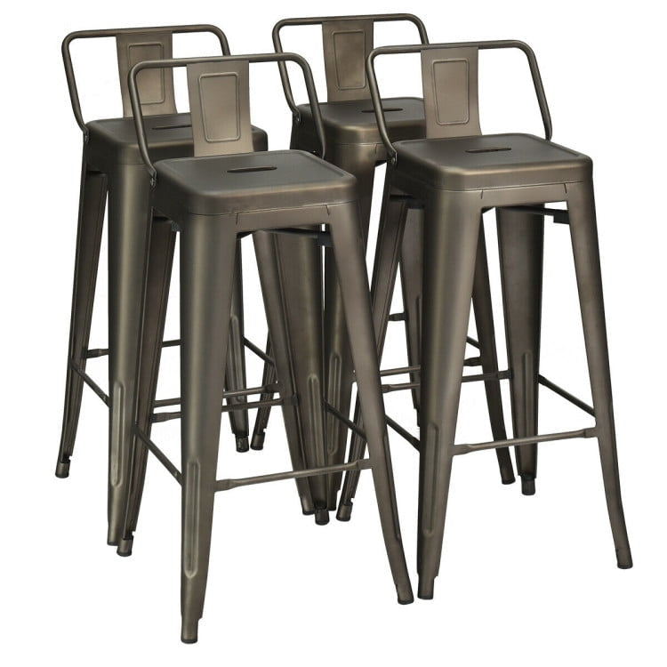 Hommoo 30 Inch Set of 4 Metal Counter Height Barstools with Low Back and Rubber Feet-Gun, Bar Height Stools, Bar Stools Image 1