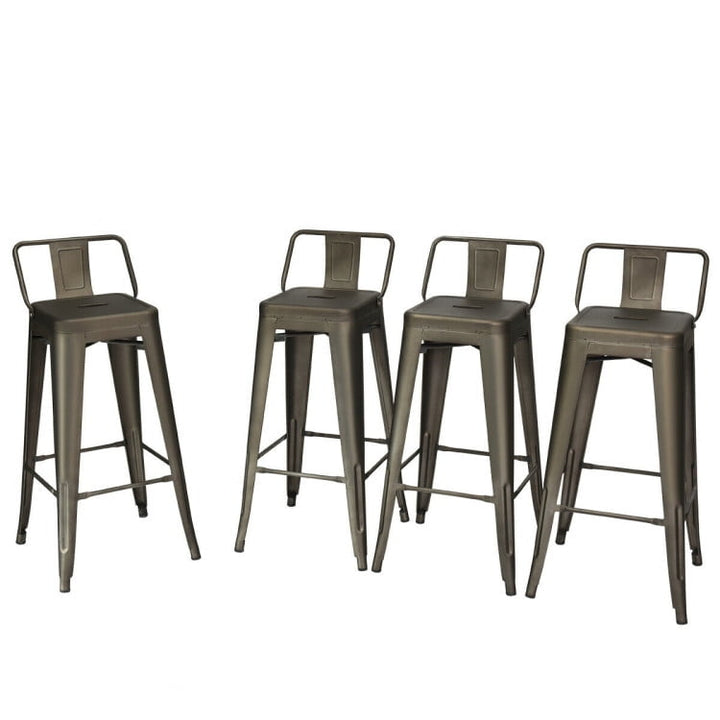 Hommoo 30 Inch Set of 4 Metal Counter Height Barstools with Low Back and Rubber Feet-Gun, Bar Height Stools, Bar Stools Image 3