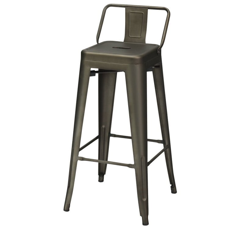 Hommoo 30 Inch Set of 4 Metal Counter Height Barstools with Low Back and Rubber Feet-Gun, Bar Height Stools, Bar Stools Image 5