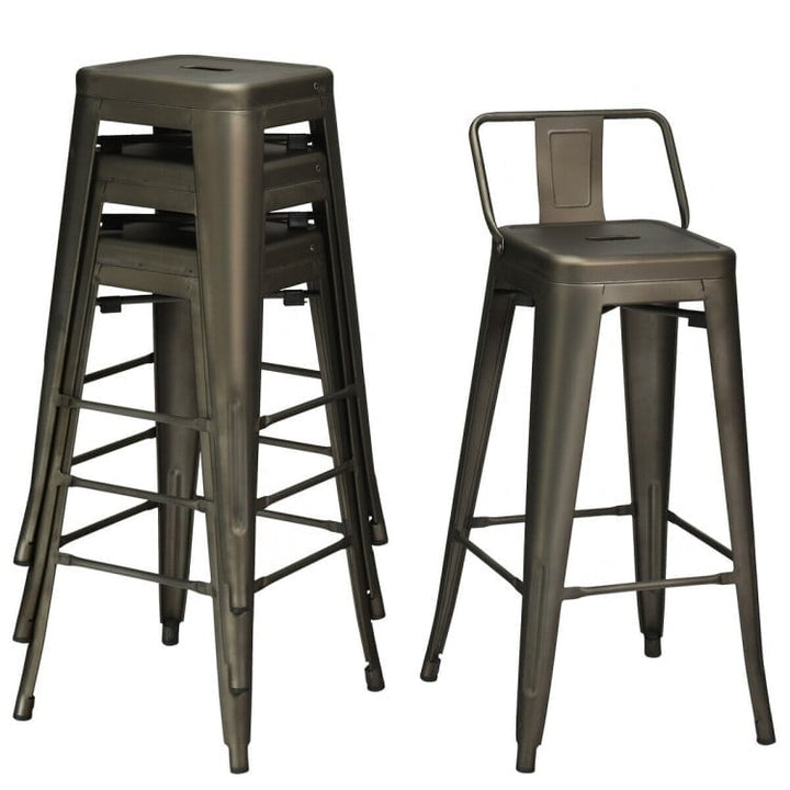 Hommoo 30 Inch Set of 4 Metal Counter Height Barstools with Low Back and Rubber Feet-Gun, Bar Height Stools, Bar Stools Image 7