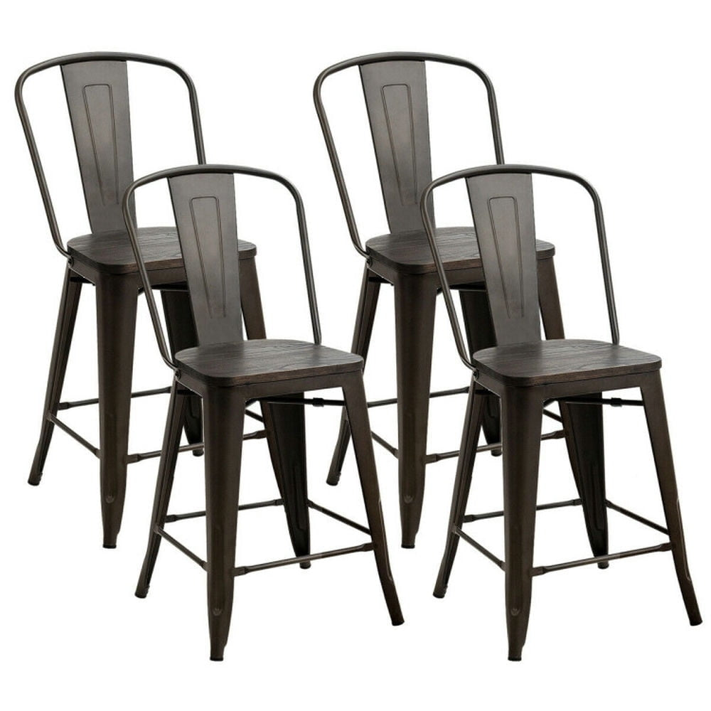 Hommoo Set of 4 Industrial Metal Counter Stool Dining Chairs with Removable Backrests-Gun, Bar Height Stools, Bar Stools Image 1