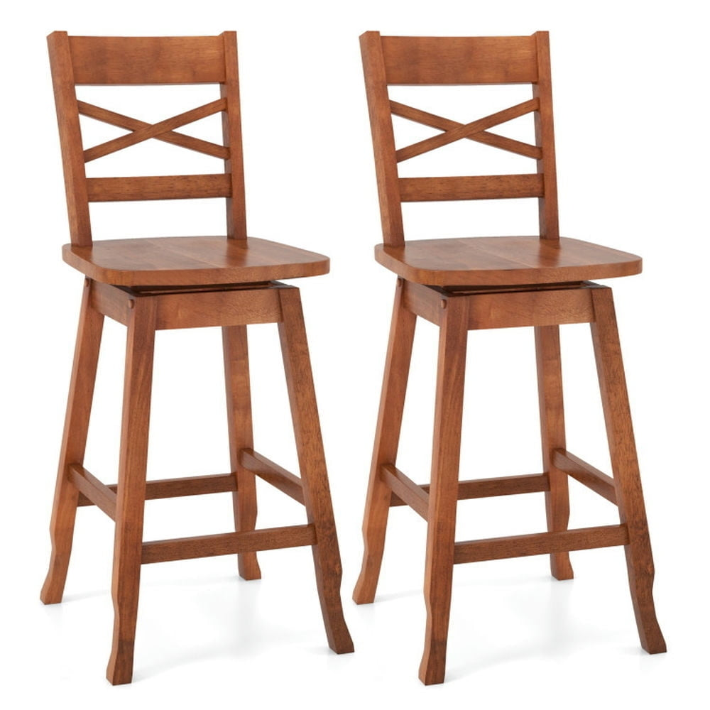 Hommoo Swivel 24-Inch Counter Height Stool Set of 2 with Inclined Backrest-Walnut, Bar Height Stools, Bar Stools for Image 1