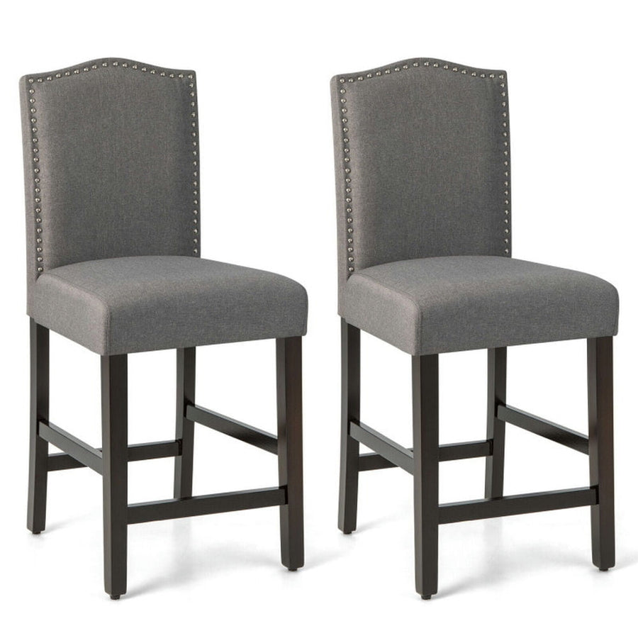 Hommoo 2 Pcs Fabric Nail Head Counter Height Dining Side Chairs Set-Gray, Bar Height Stools, Bar Stools for Kitchen Image 1