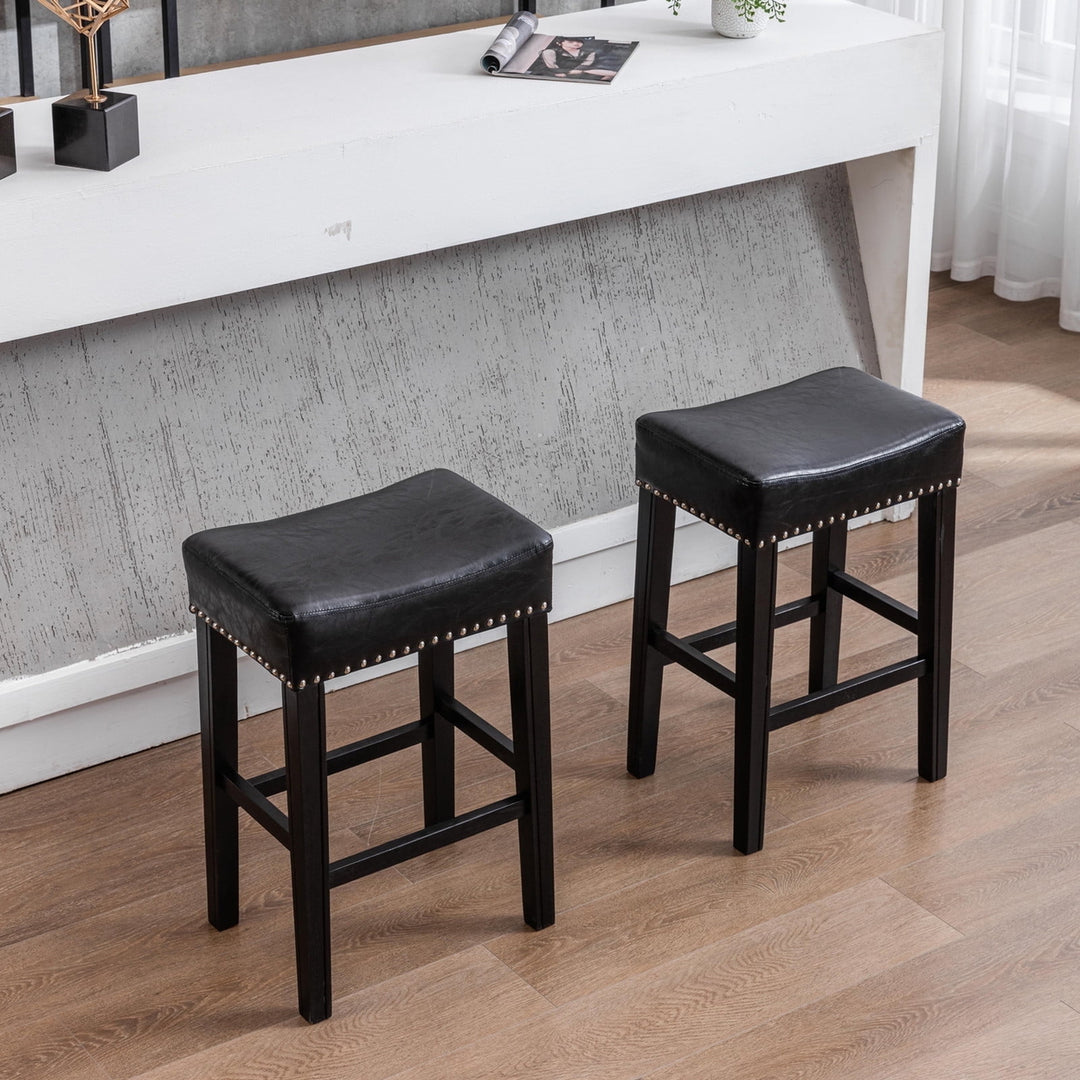 Hommoo 26" Backless Tufted PU Counter Stools, 2 Pieces Bar Stools for Dining Room, Black Image 1