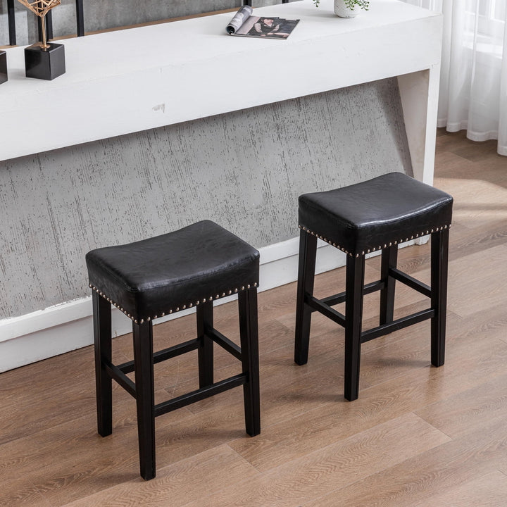 Hommoo 26" Backless Tufted PU Counter Stools, 2 Pieces Bar Stools for Dining Room, Black Image 1