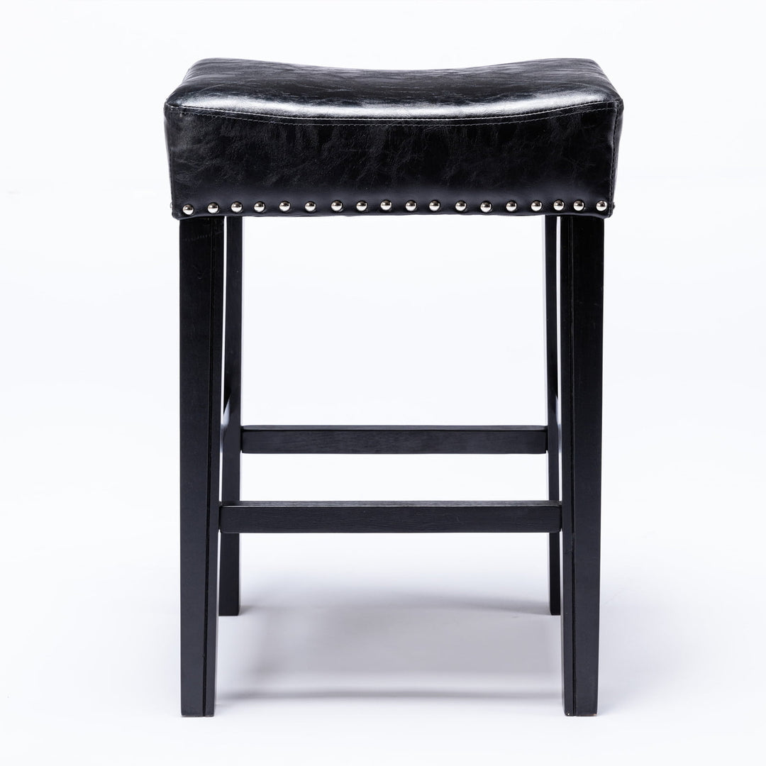 Hommoo 26" Backless Tufted PU Counter Stools, 2 Pieces Bar Stools for Dining Room, Black Image 3