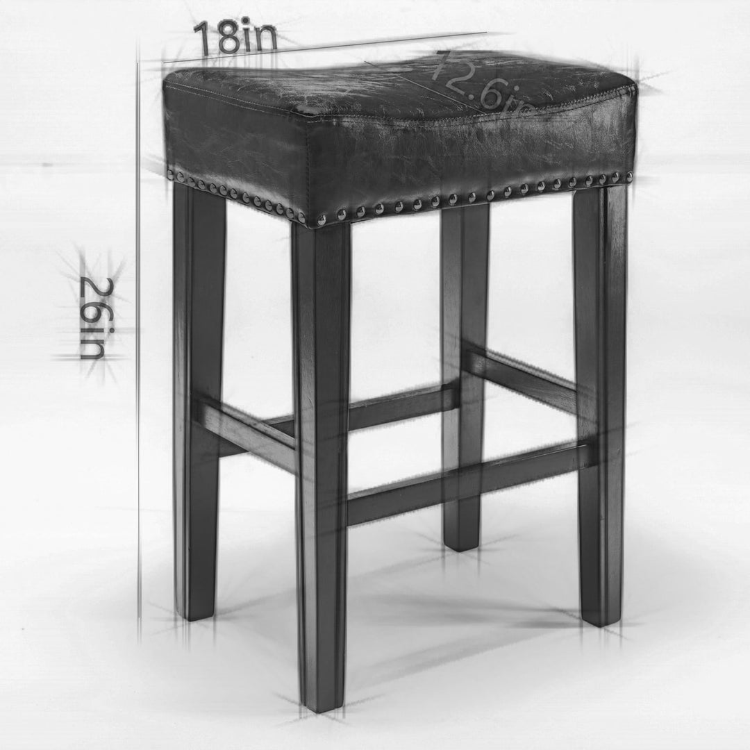 Hommoo 26" Backless Tufted PU Counter Stools, 2 Pieces Bar Stools for Dining Room, Black Image 7