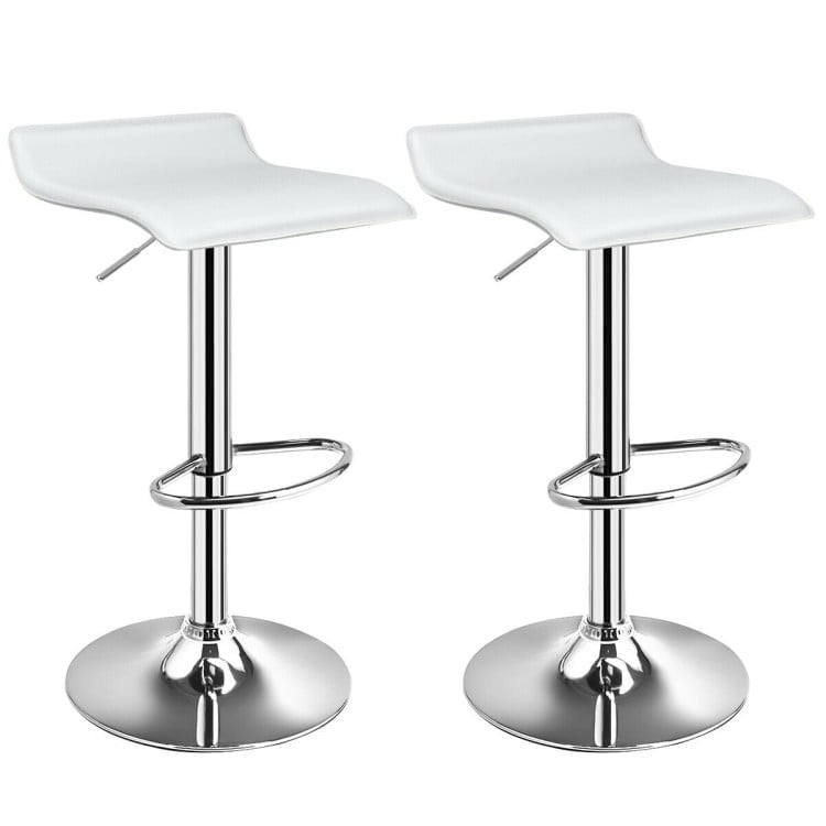 Hommoo Set of 2 PU Leather Bar Stools Dining Chairs with Adjustable Counter Height Footrest, White Image 1