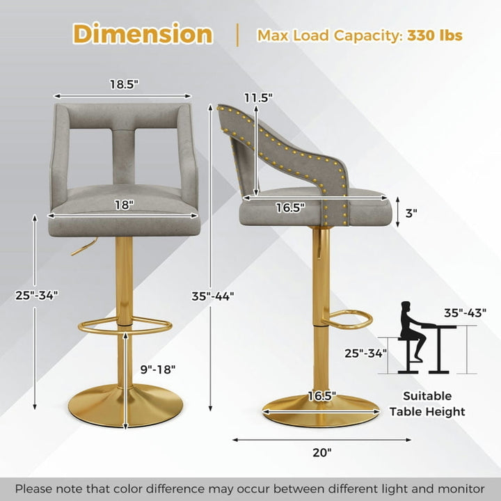 Hommoo Set of 2 Bar Chairs with Footrest and 2-Layer Electroplated Metal Base-Gray, Bar Height Stools, Bar Stools for Image 5