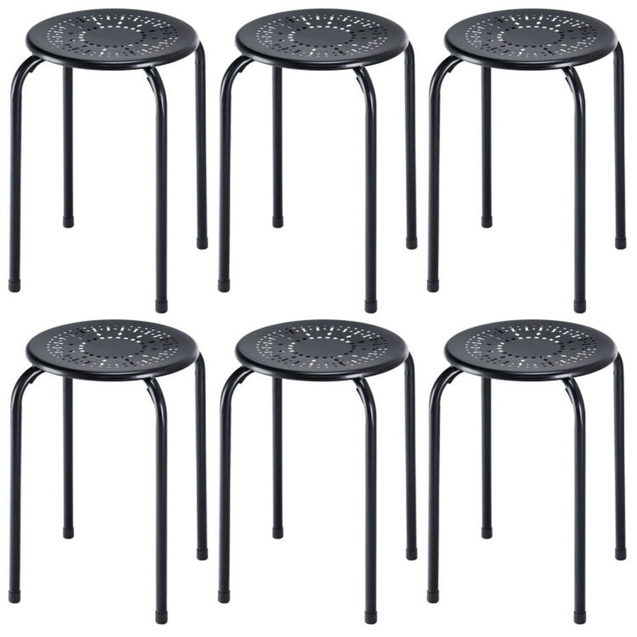 Hommoo Set of 6 Stackable Multifunctional Daisy Design Backless Round Metal Stool Set-Black, Bar Height Stools, Bar Image 1