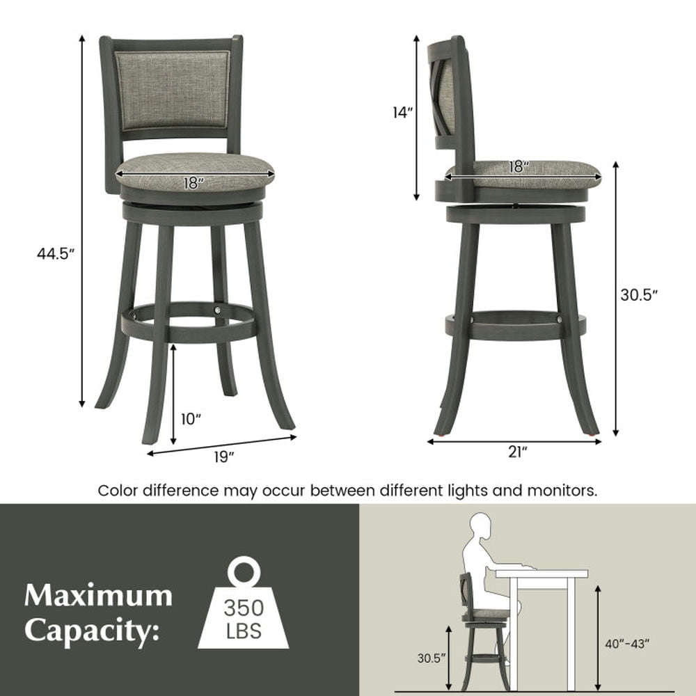 Hommoo Swivel Bar Stools Set of 2 with Soft-padded Back and Seat-L, Bar Height Stools, Bar Stools for Kitchen Image 3