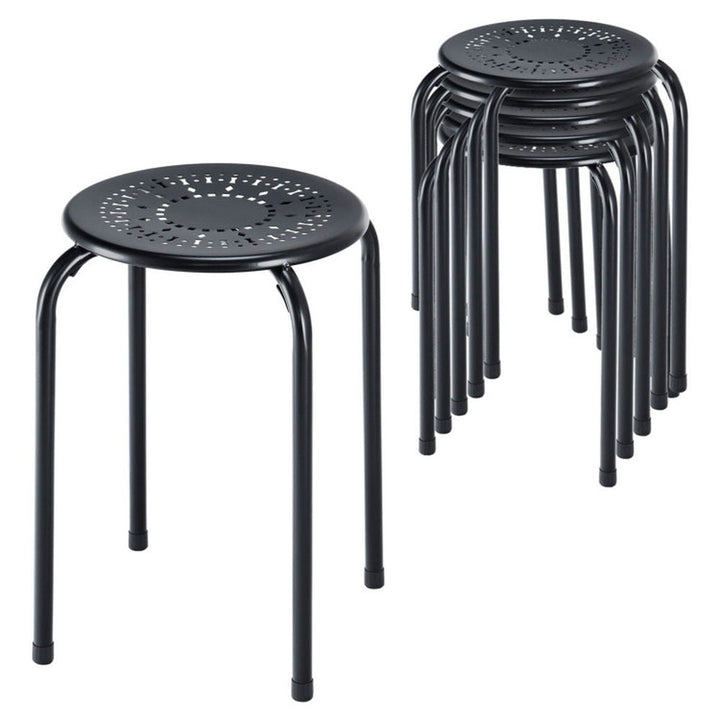 Hommoo Set of 6 Stackable Multifunctional Daisy Design Backless Round Metal Stool Set-Black, Bar Height Stools, Bar Image 3