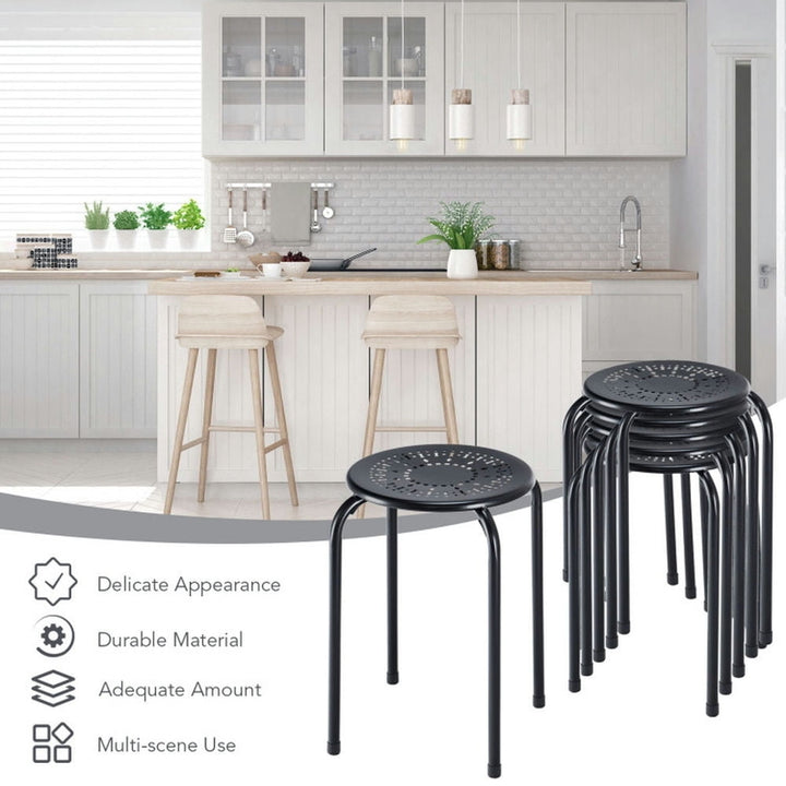 Hommoo Set of 6 Stackable Multifunctional Daisy Design Backless Round Metal Stool Set-Black, Bar Height Stools, Bar Image 4