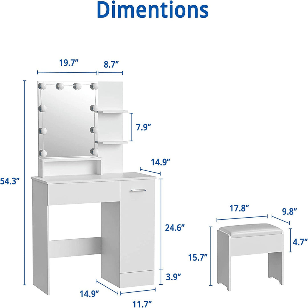 Hommoo Makeup Vanity Desk with Lights and Charging Station, White Vanity Set Makeup Table for Bedroom, Bathroom Image 2