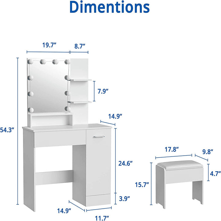 Hommoo Makeup Vanity Desk with Lights and Charging Station, White Vanity Set Makeup Table for Bedroom, Bathroom Image 2