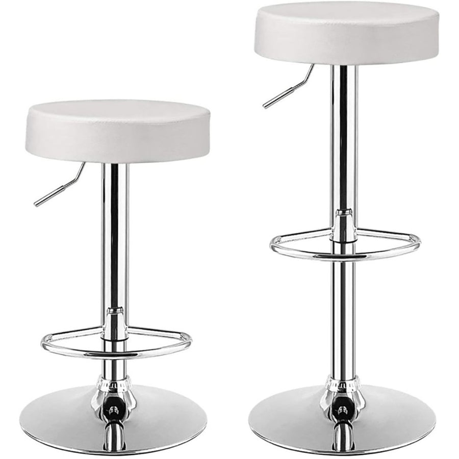 Hommoo Round Bar Stool Set of 2 PU Leather Adjustable Backless Counter Height Barstool, for Kitchen Counter Island Image 1