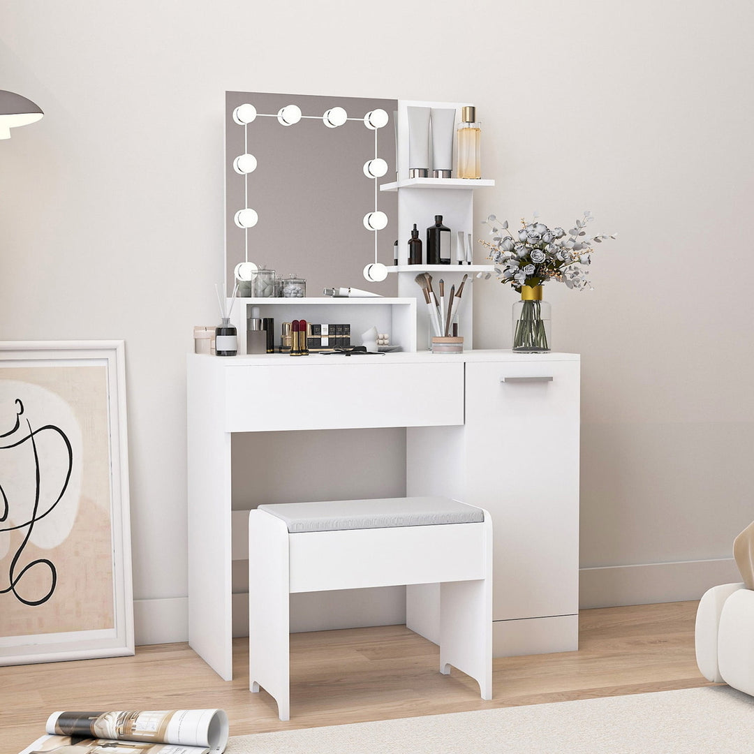 Hommoo Makeup Vanity Desk with Lights and Charging Station, White Vanity Set Makeup Table for Bedroom, Bathroom Image 4